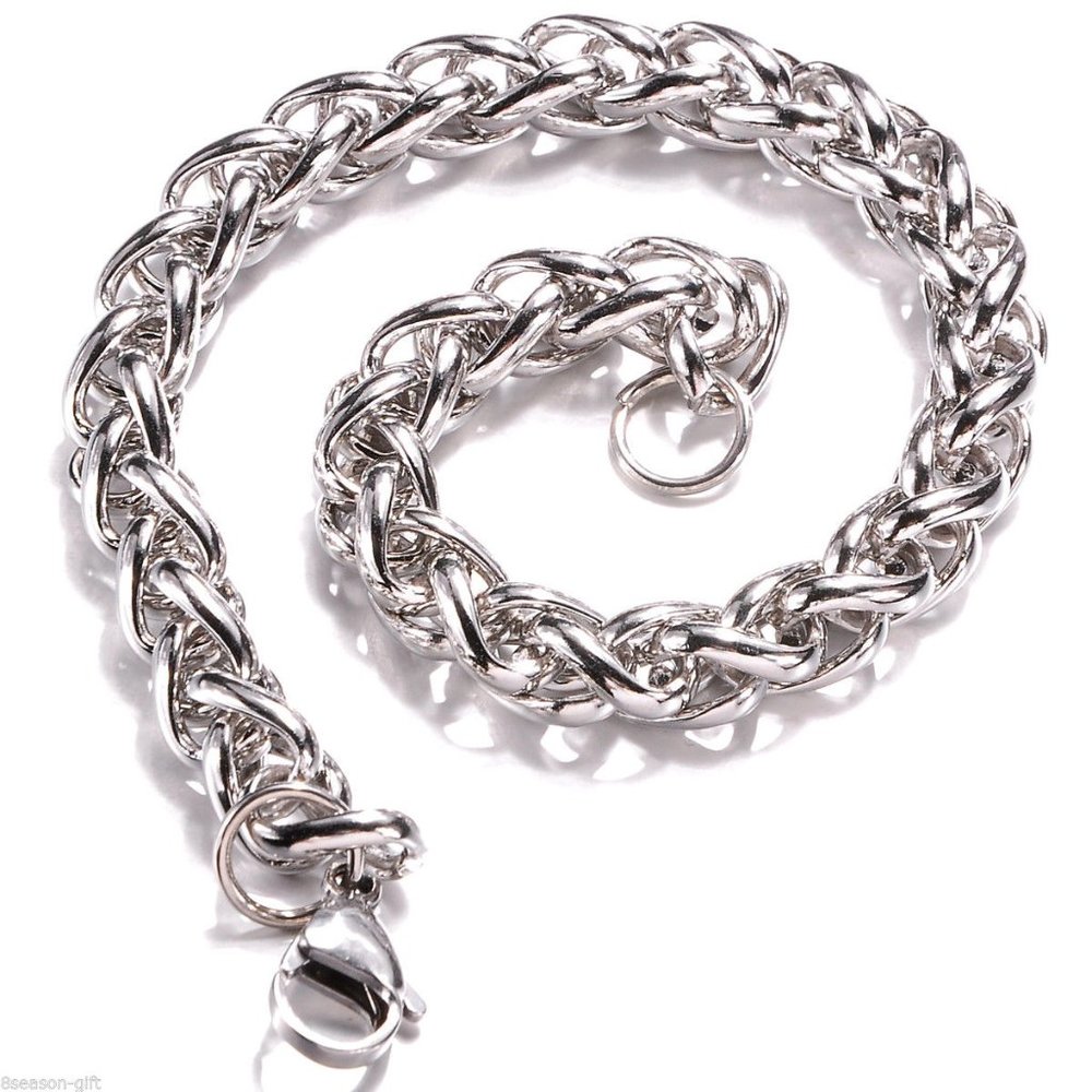 Men's Silver Stainless Steel Wheat Weaved Bracelet 8" 6mm Party Gift - Picture 2 of 4